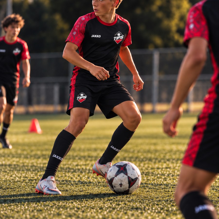 Jeugdspelers in actie tijdens een training van TIPS Voetbalschool in Zoetermeer
